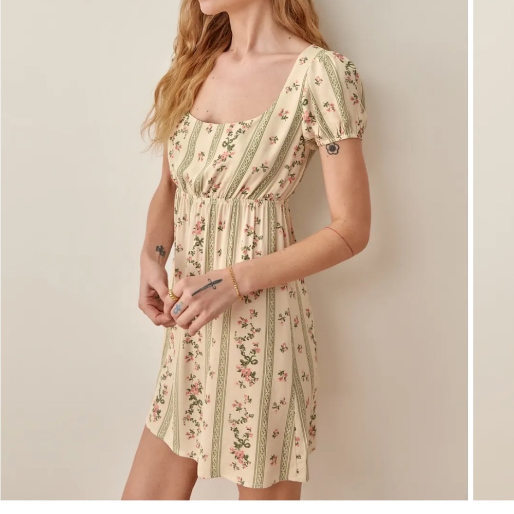 Reformation Cream Floral Mini Dress